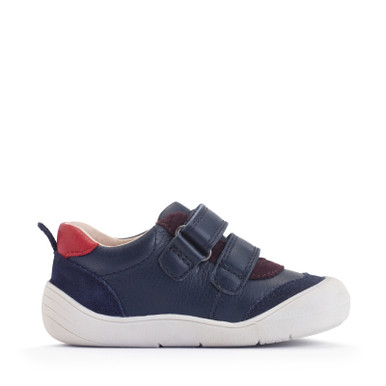 Duel, Navy multi leather casual rip-tape first walking trainers