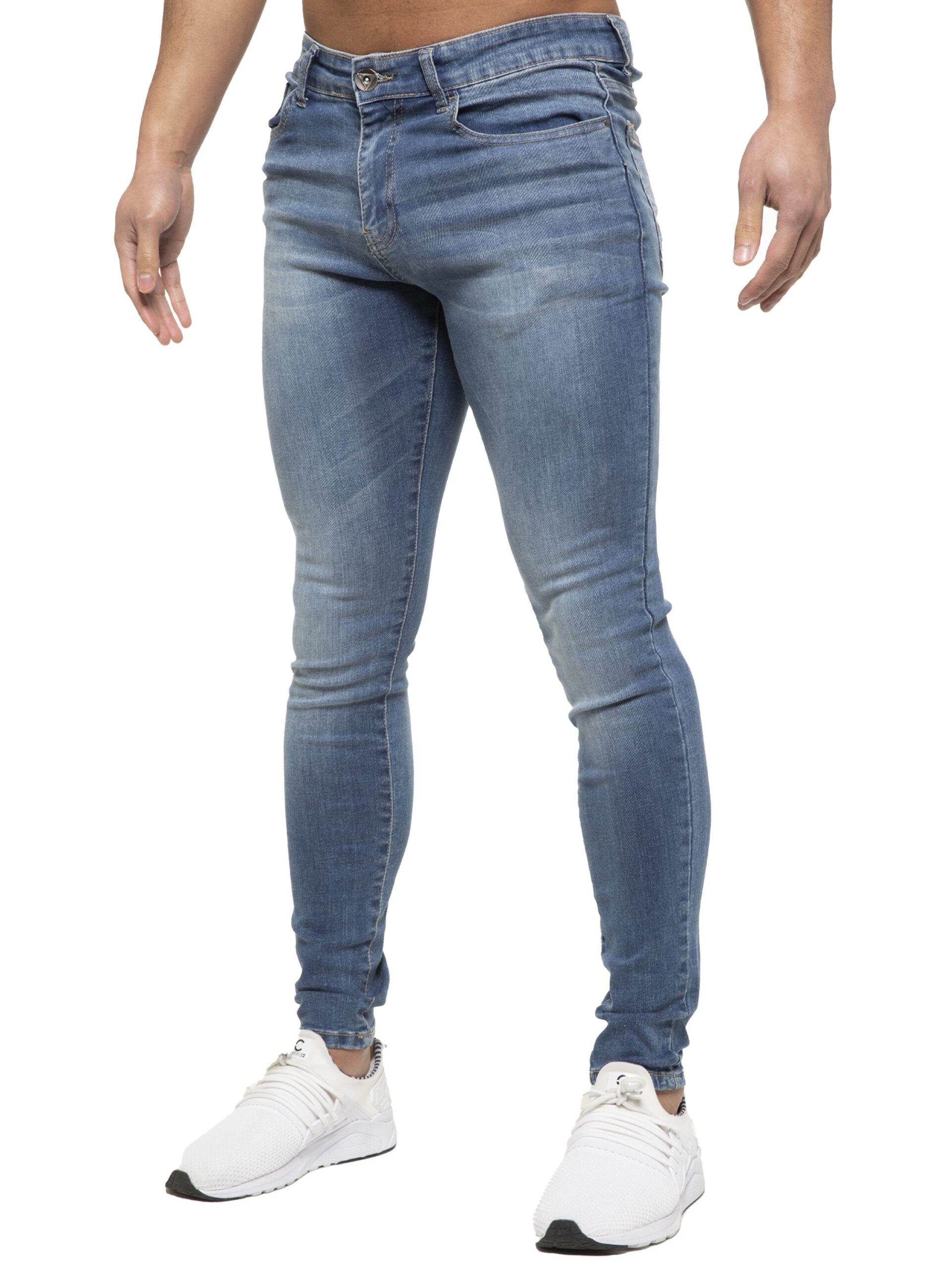 ETO | Mens Designer Slim Skinny Fit Stretch Jeans - Light Blue / 28W / Short