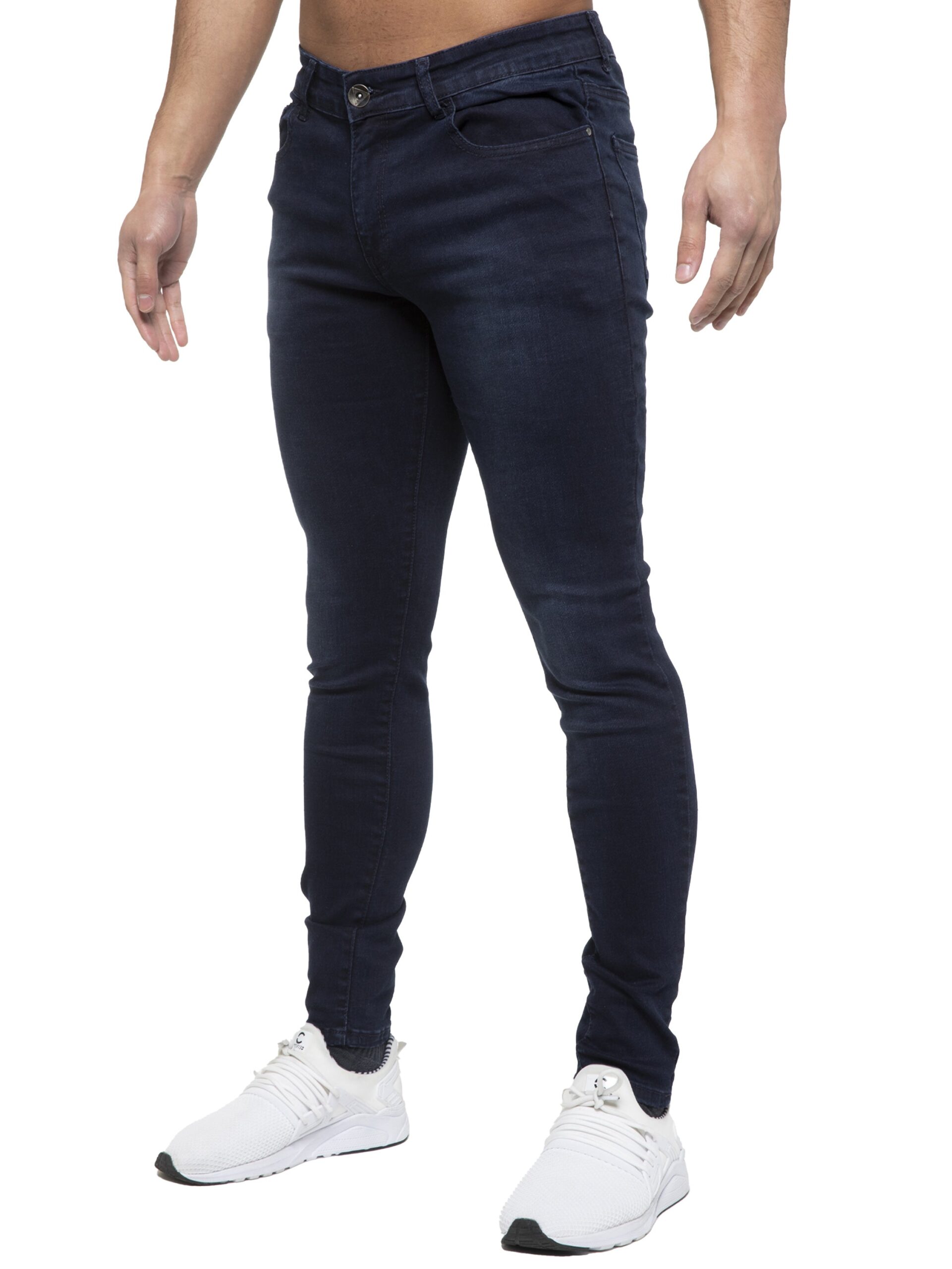 ETO | Mens Designer Slim Skinny Fit Stretch Jeans - Navy / 28W / Short