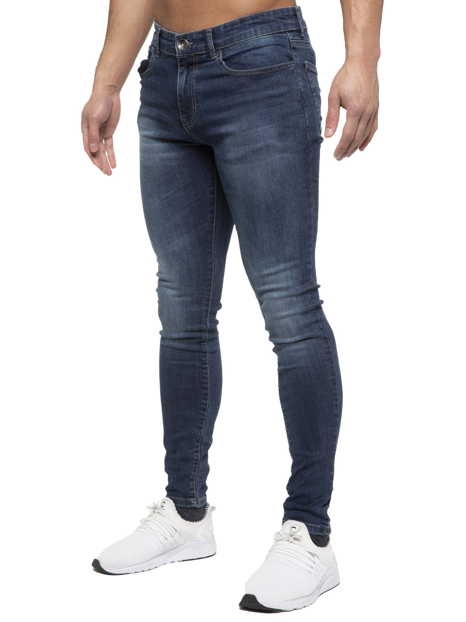 ETO | Mens Designer Slim Skinny Fit Stretch Jeans - Blue / 28W / Short